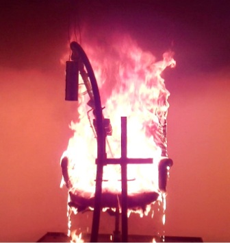A chair undergoing the Boston Fire Code Test